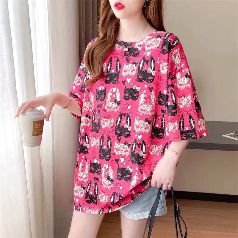 THISTLE - Oversize Tee Tshirt Wanita Model Longgar Motif Rabbit Mask Full Print