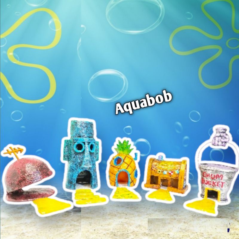 Hiasan aquarium Rumah Spongebob  full set