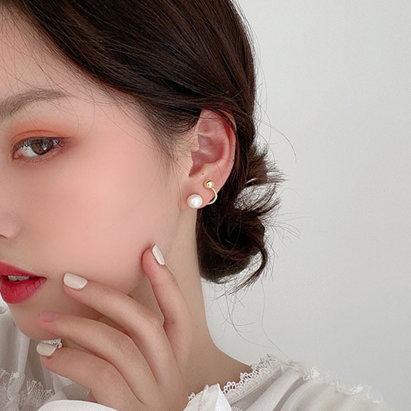 [ACKER] Hypoallergenic S925 Jarum Dua Cara Memakai Telinga Jaket Anting Mutiara untuk Wanita Perak 925 Korea Anting Hadiah