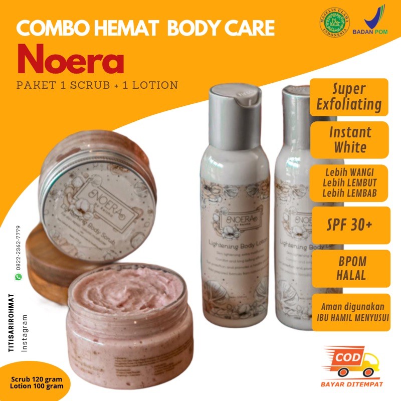 NOERA BODY SCRUB LIGHTENING LOTION & NOERA BODY LIGHTENING Pemutih Badan Aman Hasil Permanen