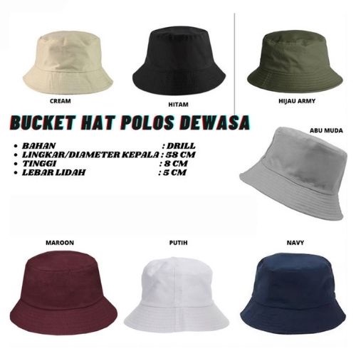 (HS) TERMURAH TOPI BUCKET HAT POLOS BOLAK BALIK TERMURAH