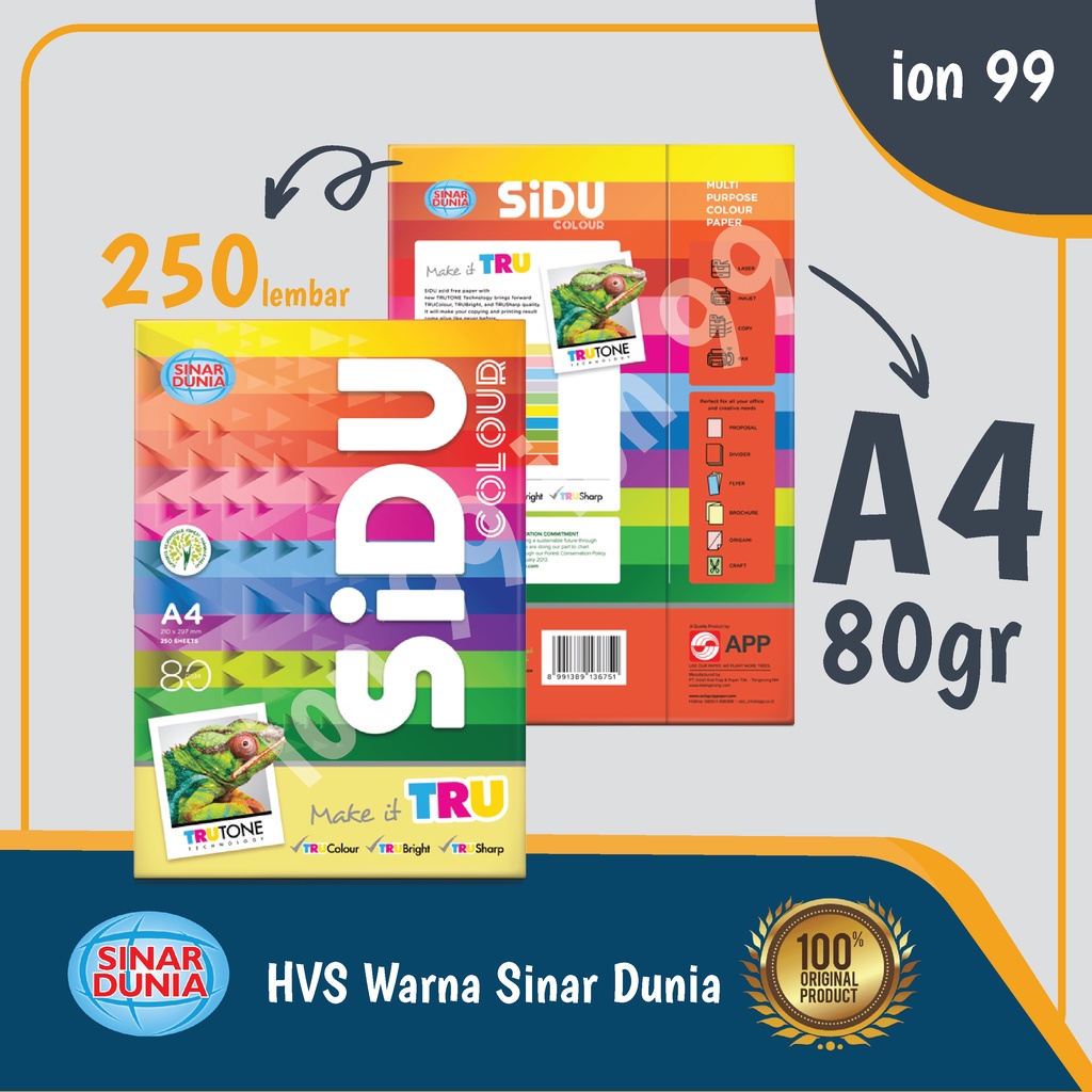 

Kertas HVS Warna Rainbow 80gr Sinar Dunia ( SiDu ) A4