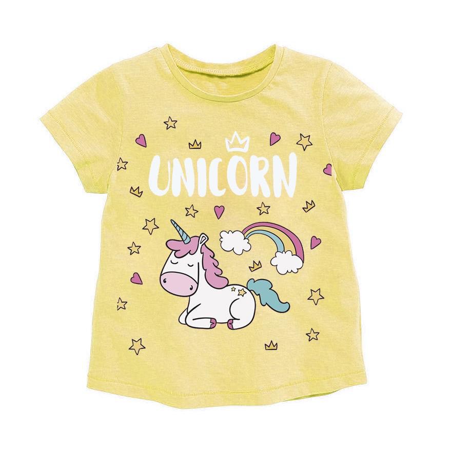 kaos anak perempuan motif unicorn kuning