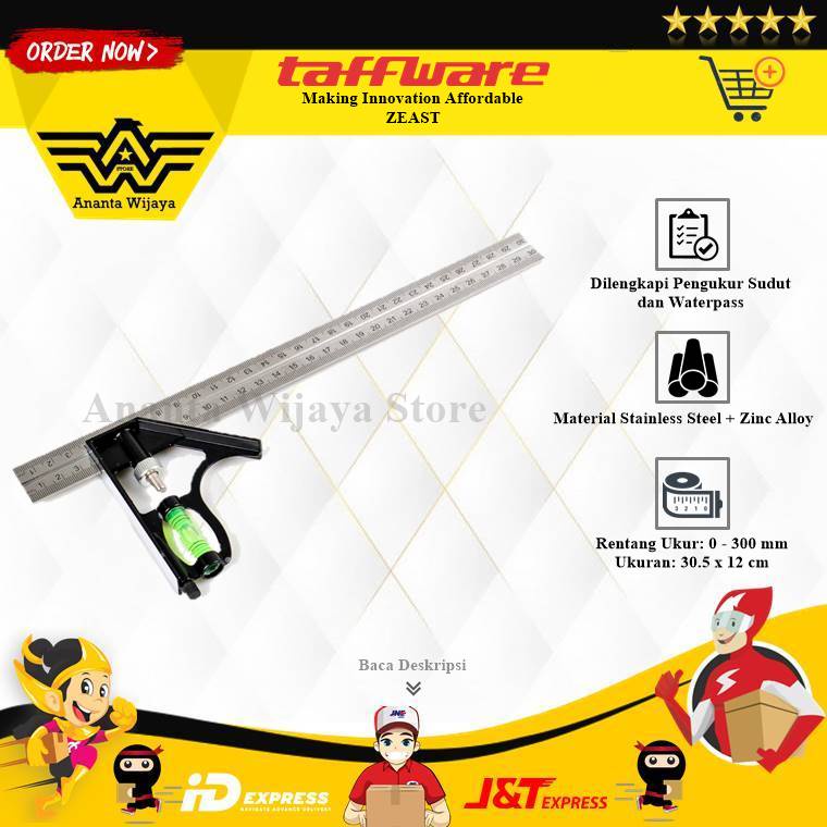 

Taffware Mistar Penggaris Siku Tukang Multifungsi - ZEAST / alat ukur sudut siku / waterpass