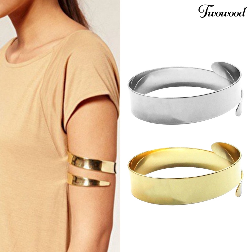 Twowood Double Layered Opening Cuff Bracelet Alloy Wide Adjustable Women Anklet for Valentine Day