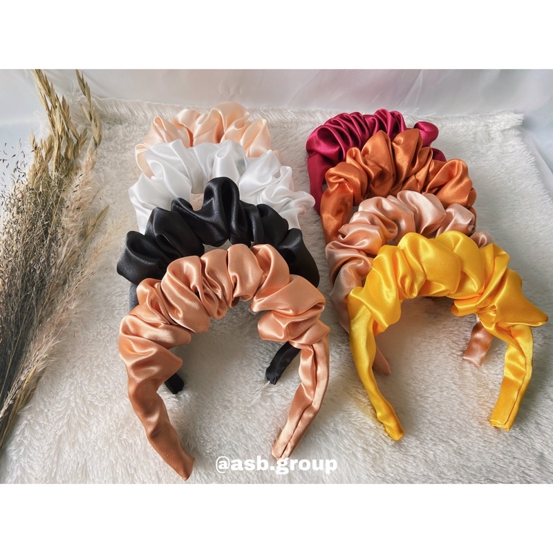 [TERMURAH] Bando scrunchie | Bando kerut bahan satin premium ukuran L