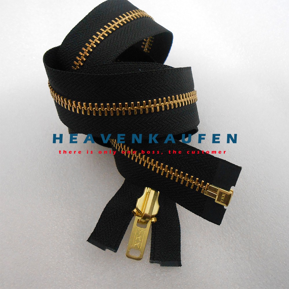 Resleting Zipper YKK 80 cm Warna Hitam Gold Bolak Balik