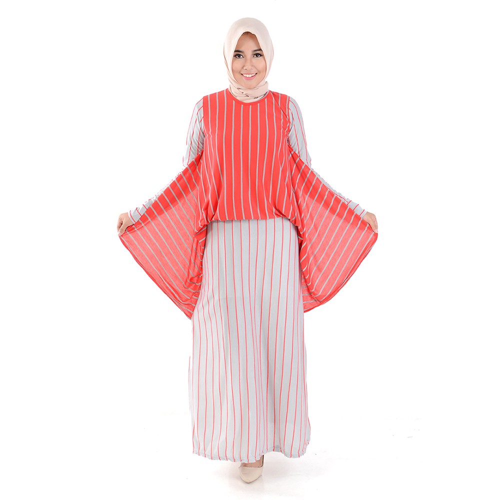 XSHOP Long Dress Gamis Maxi tangan Corak salur - Alfiana