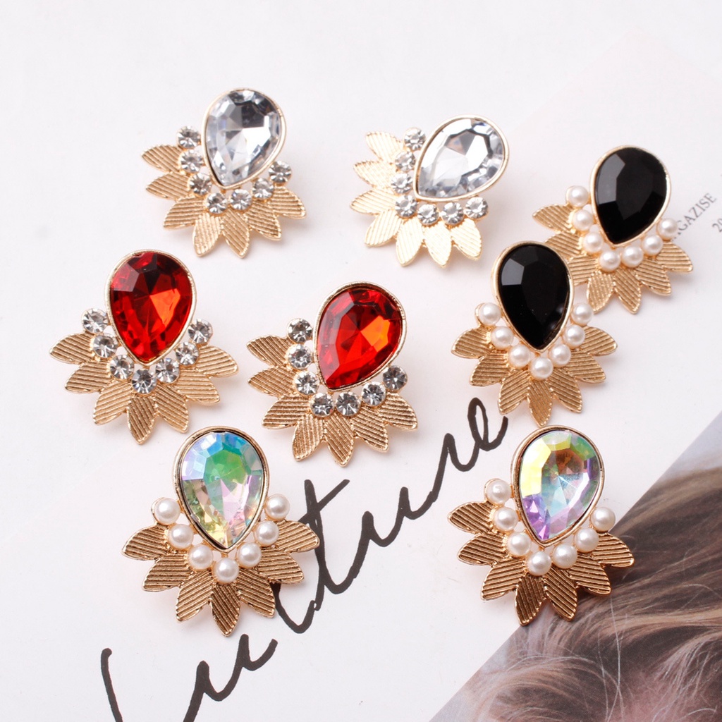 Fashion perhiasan Eropa dan Amerika retro berlian daun air drop anting-anting stud kreatif segar wan