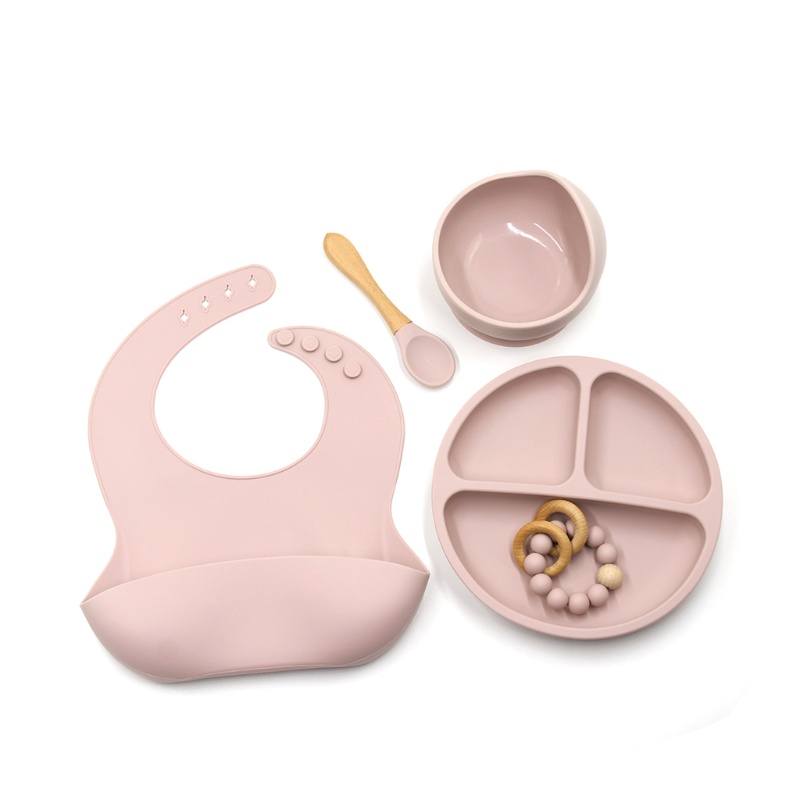 Mary 5pcs / Set Piring Makan Bayi Bahan Silikon Dengan Suction Cup