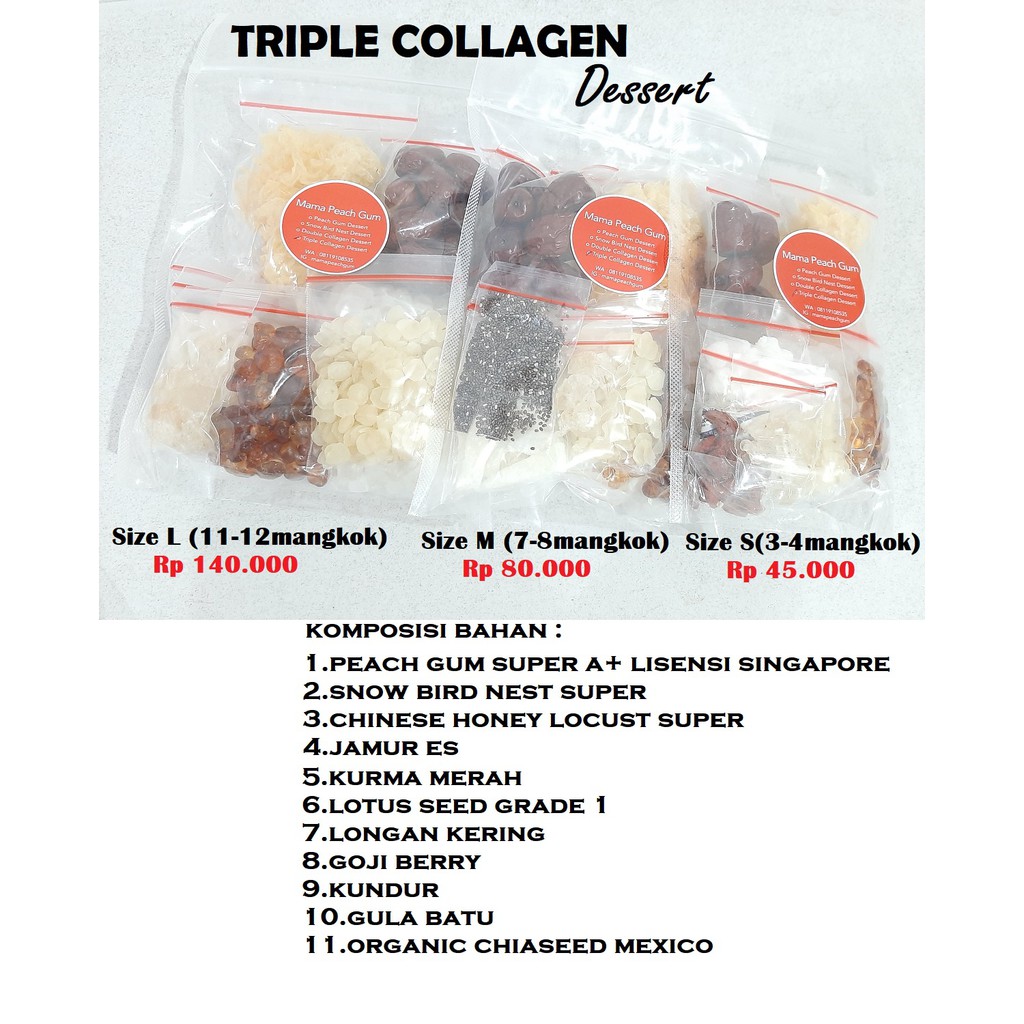 TRIPLE COLLAGEN Dessert size S ( Peach gum , Snow bird nest , honey locust )