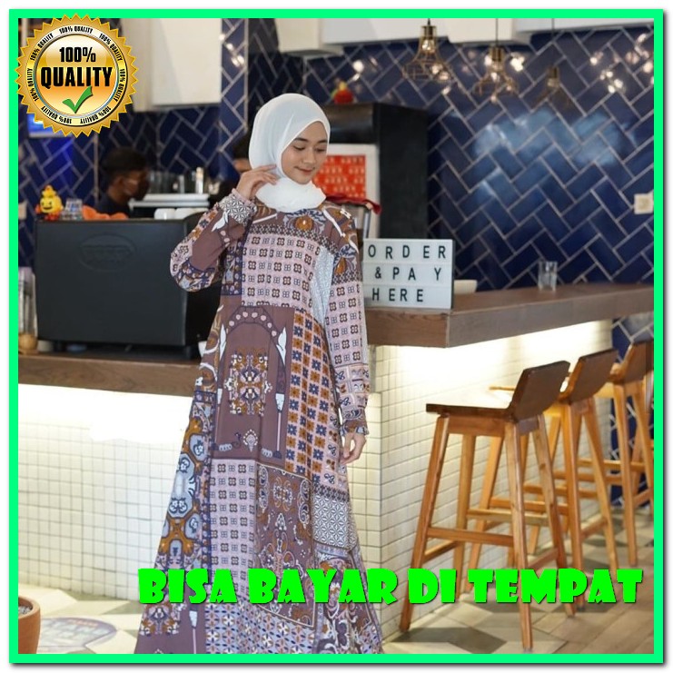 Baju Gamis Wanita Terbaru Viscose Import Joela Dress Ori Nr BO206  Wolfis Monalisa Terlaris Batik