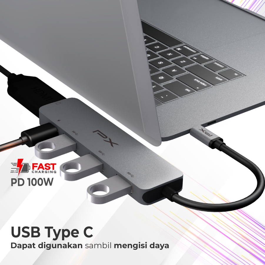 USB Hub Type C 3.1 to HDMI USB 3.0 Macbook Laptop 5 in 1 PX UCH150