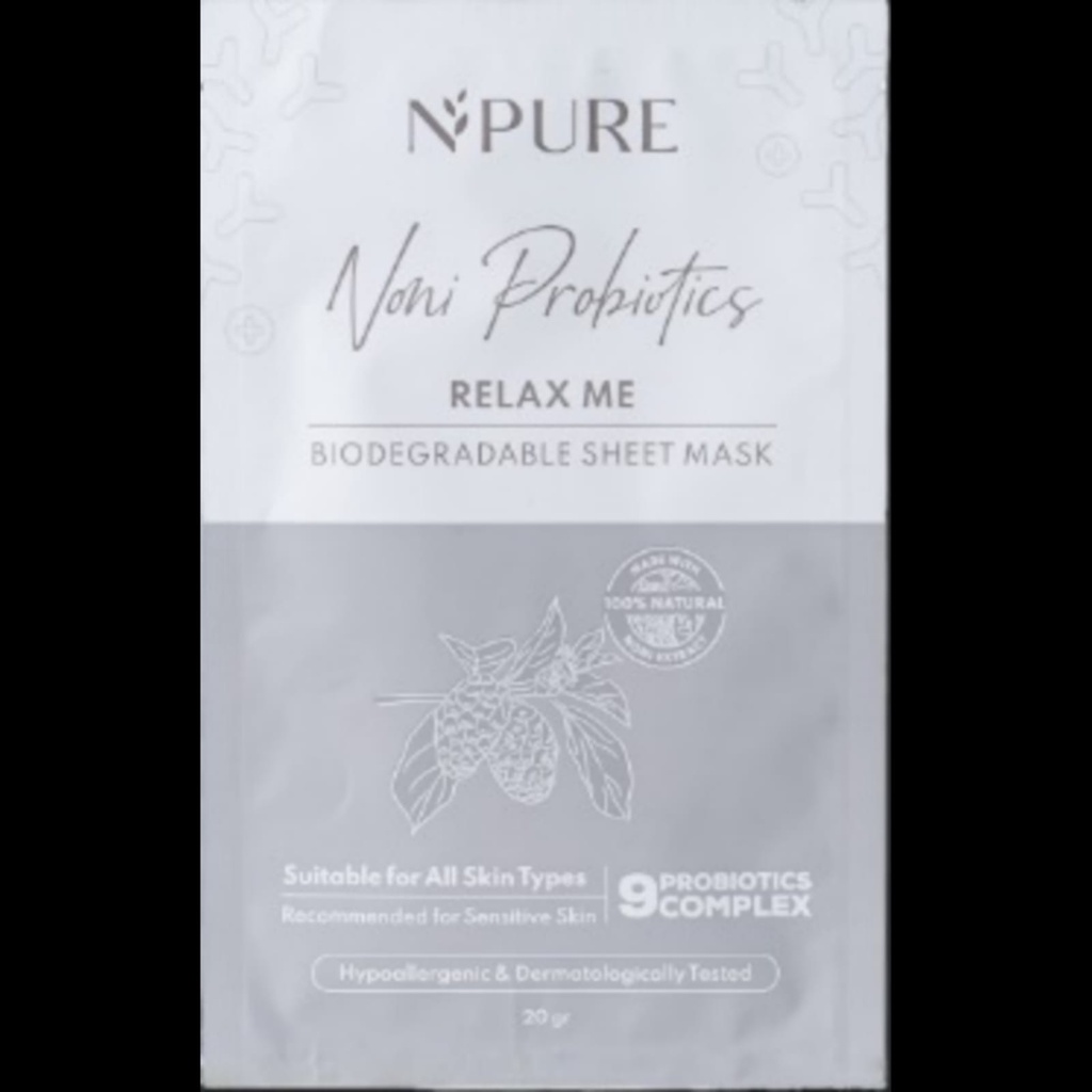 NPURE NONI PROBIOTICS RELAX ME BIODEGRADABLE SHEET MASK MASKER NONI SERIES