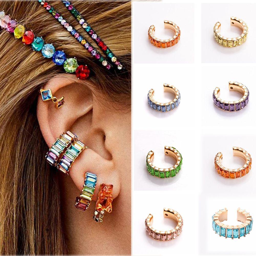 Lily CZ Cuff Earrings Pesta Fashion Hadiah Tanpa Tindik Anting Perhiasan Berlian Imitasi Menjuntai Berbentuk C