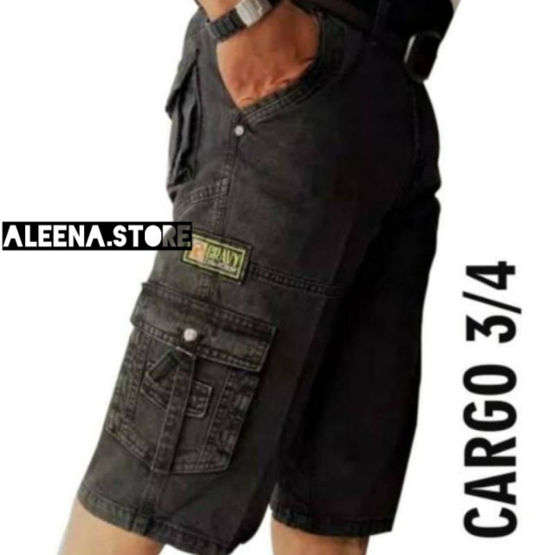 Celana Cargo Pendek Pria Bahan Semi Jeans Tebal / Celana Pendek Cargo Pria