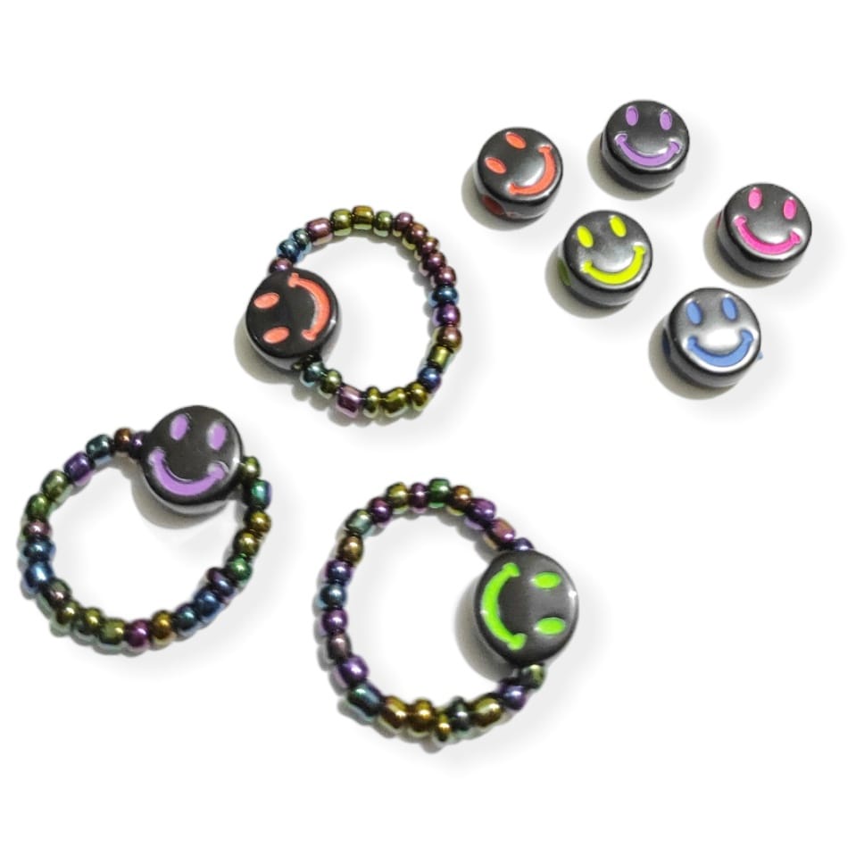 Cincin Elastis Mote Senyum Smile Bohemian Glass Beads Ring Fashion Accessories Emoji