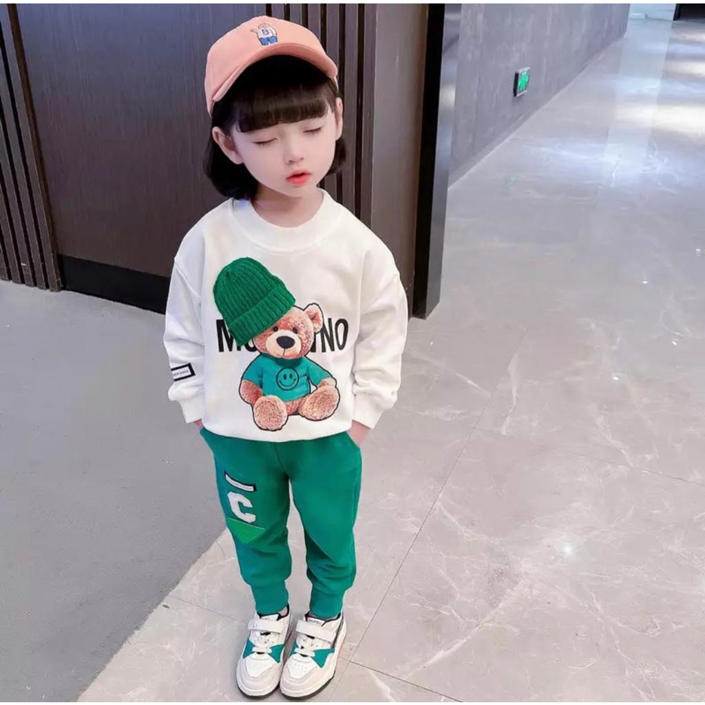 OMPRO-SETELAN SWEATER JOGGER ANAK PEREMPUAN 1-5 TAHUN SETELAN ANAK PEREMPUAN BAJU ANAK PEREMPUAN TERBARU PAKAIAN ANAK PEREMPUAN SWEATER JOGGER ANAK MASA KINI FASHION ANAK TERLARIS SWEATER BEAR GREEN BAJU ANAK SWEATER ANAK TERPOPULER