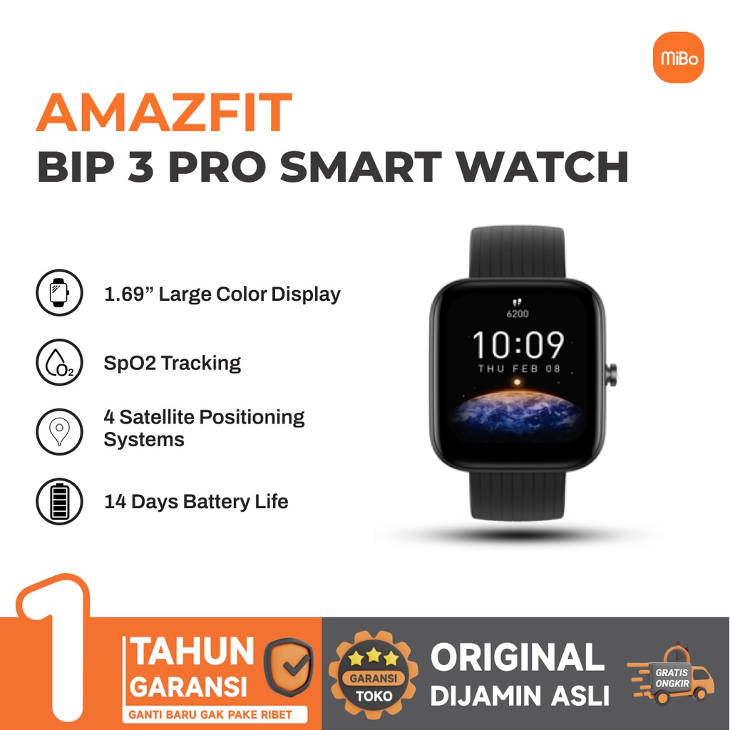 New Amazfit Bip 3 Pro Smartwatch 1.69" Touch Screen GPS Jam Tangan