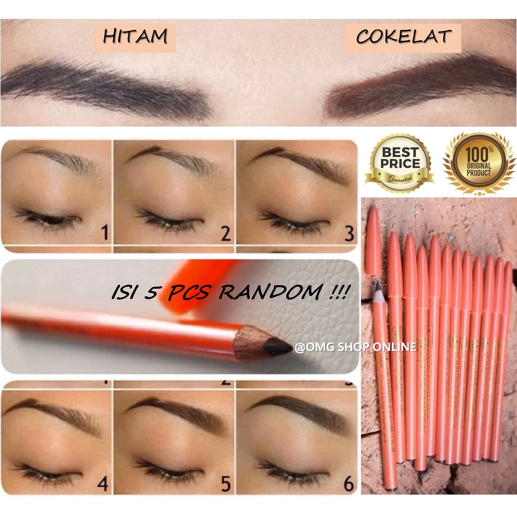 5 Pcs RANDOM Pensil Alis DAVIS Coklat dan Hitam BPOM ORIGINAL 100% / Pensil Alis Anti Air dan Tahan Lama DAVIS Orange Murah / Drawing Eyebrow Pencil Waterproof Kosmetik Wanita Make Up TERLARIS