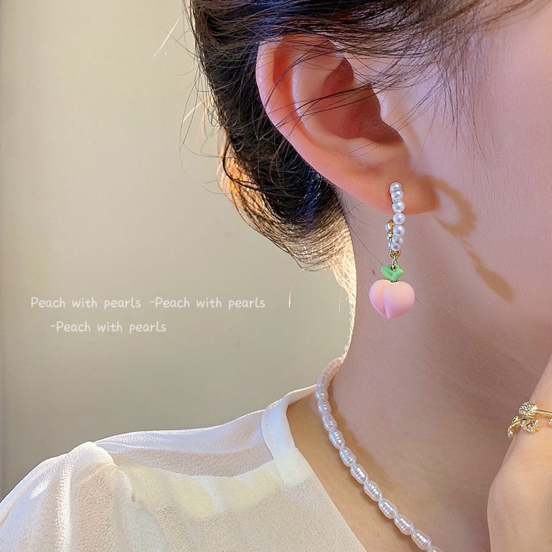 YEEZII Anting Hoop Hias Mutiara Warna Pink Untuk Wanita