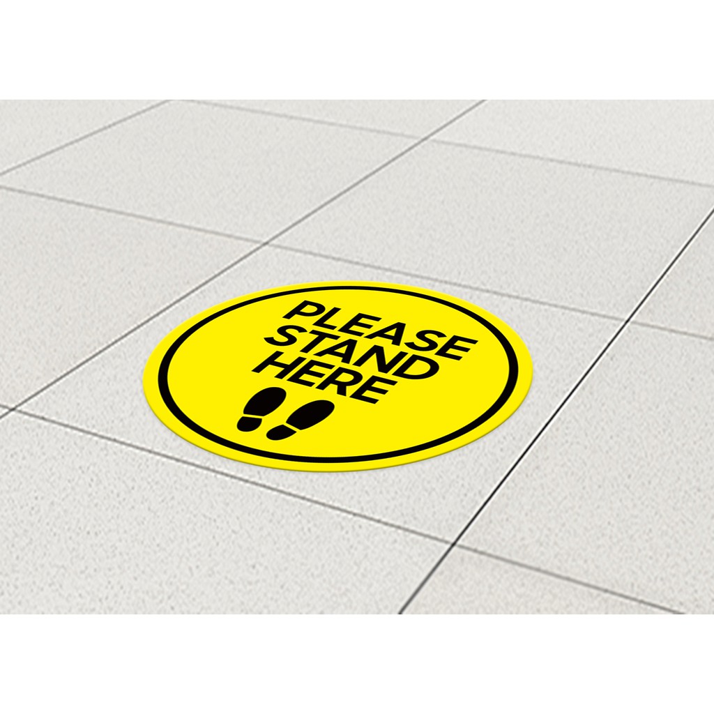 STIKER LANTAI PLEASE STAND HERE SOCIAL DISTANDING