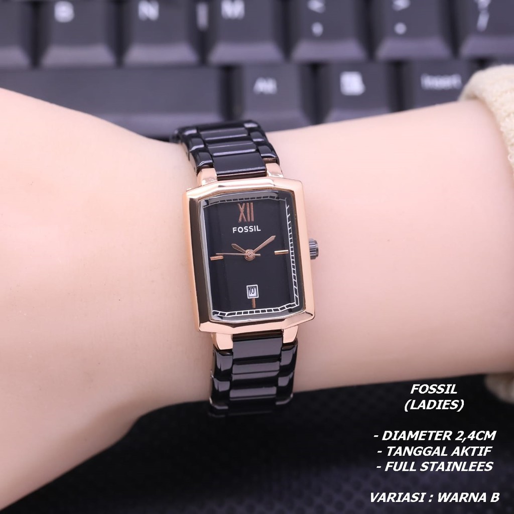 JAM TANGAN WANITA FASHION RANTAI SEGI TANGGAL AKTIF