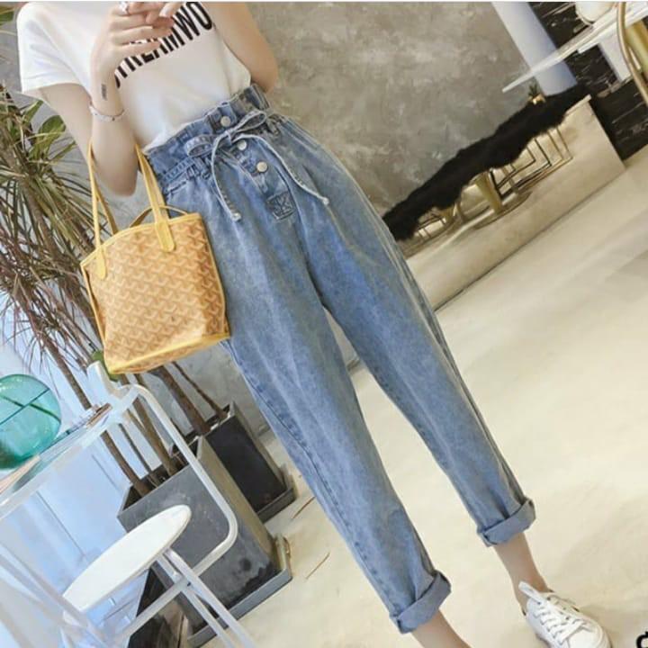 celana high waist beltaza kancing 3 I celana boyfriend wanita korean style