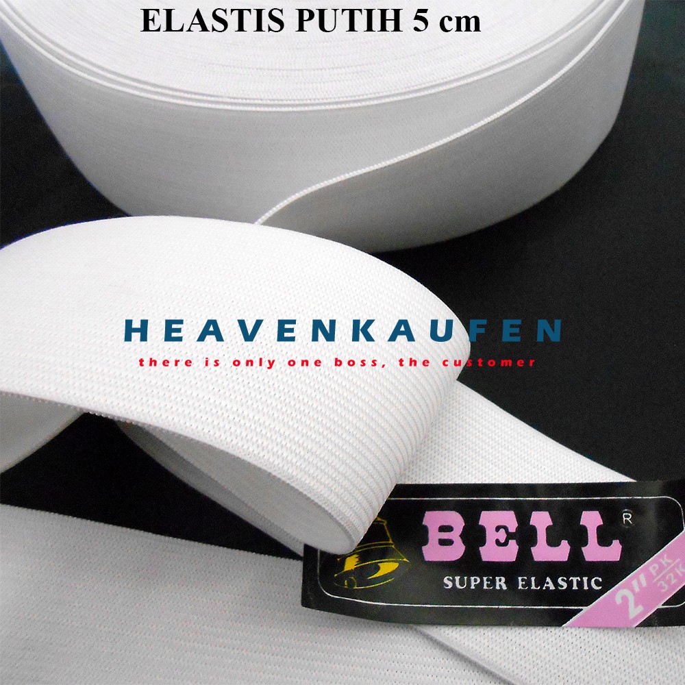 Karet Elastis / Elastic Melar Molor Lebar 5 cm Putih Meteran