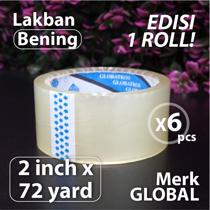 

Paket 6 pcs - Lakban Bening 2 inch x 72 yard - Merk Global