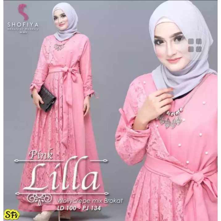 Gamis Lilla Mix Brukat Terbaru / Gamis Modern / Busana Muslim Terbaru / Gamis Murah-Pink