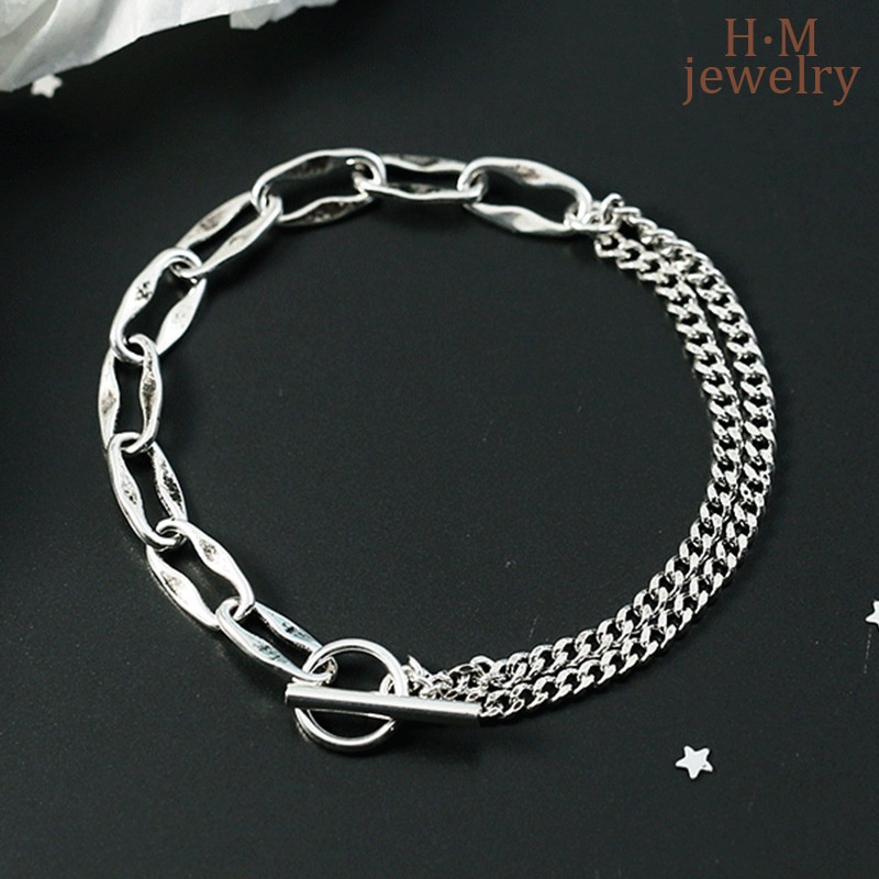 Kalung Rantai Sterling Silver 925 Model Asimetris Gaya Retro Untuk Wanita