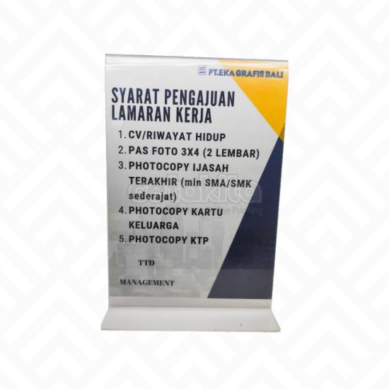 

Acrylic Akrilik Poster Tent Card Holder Tempat Brosur Dua 2 Muka A4