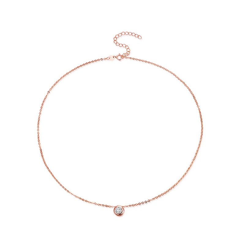 Kalung Wanita Titanium Dengan Liontin Berlian Bahan Titanium Steel Warna Rose Gold Untuk Wanita