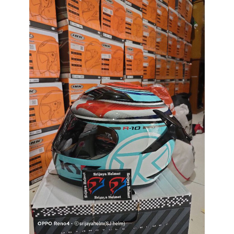 HELM KYT R10 AQUA MARIN PAKET GANTENG