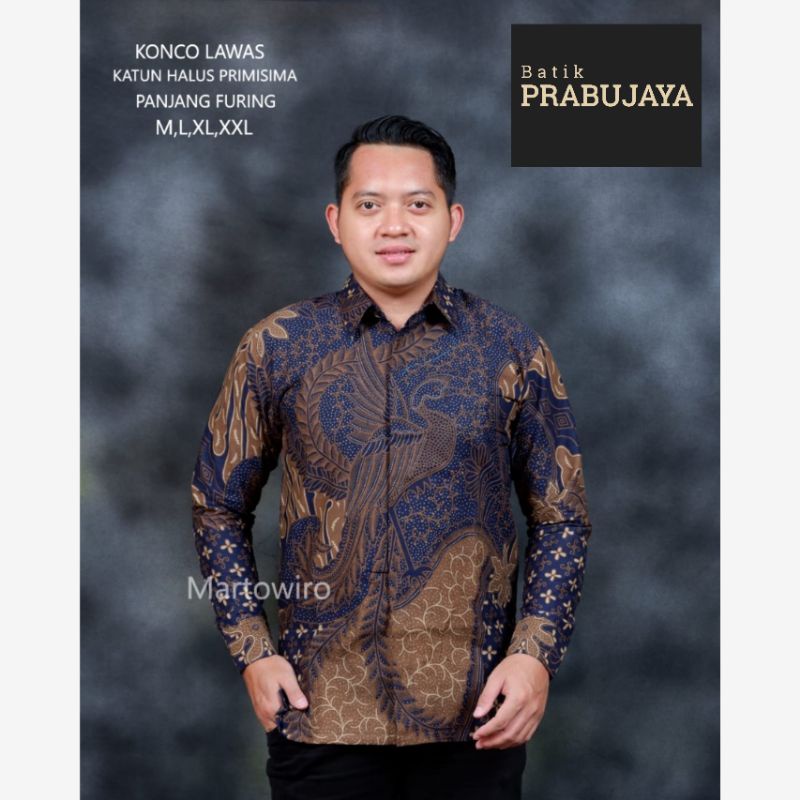 KENCANA BIRU Kemeja Batik Pria Dewasa Modern Premium Lengan Panjang Full Furing - Baju Hem Batik Pria Cowok Kondangan Pesta Kerja