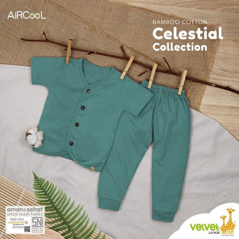 Velvet Junior Bamboo Cotton Celestrial Collection Setelan Pendek Celana Panjang Kancing Tengah  Warna Polos Random - CC-060C4 (Per2 Dan Per3)