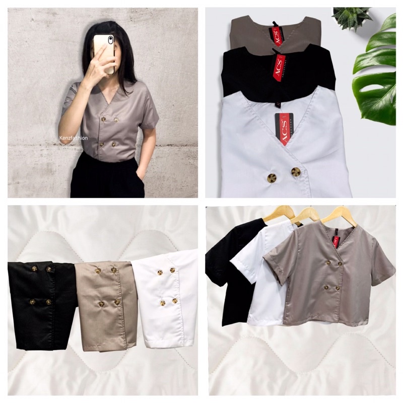 Kz_ Blouse kemeja kancing cantik terbaru / atasan wanita model crop panjang / blouse atasan kekinian