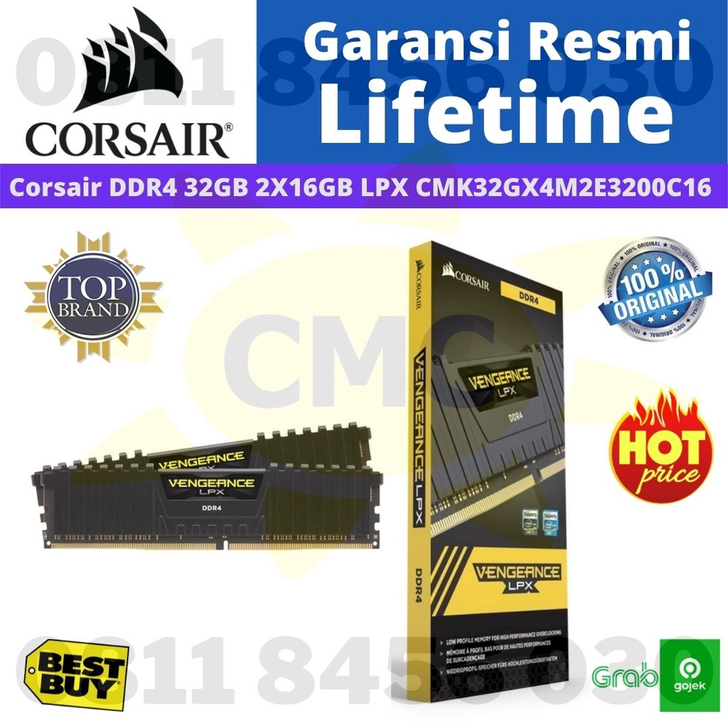 Corsair DDR4 Vengeance LPX RAM 32GB 3200MHz 2x 16GB CMK32GX4M2E3200C16 Resmi