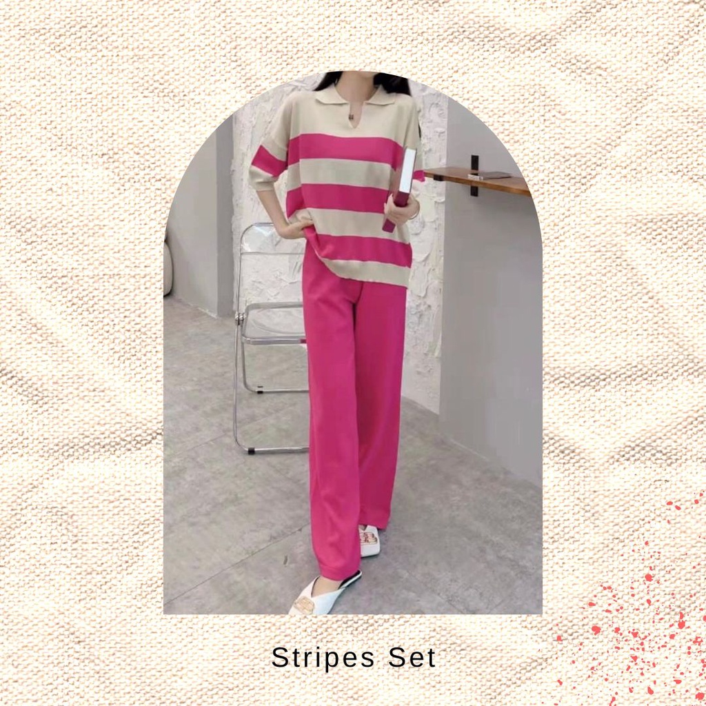 SALLY POLO RAJUT KNIT SET STRIPES