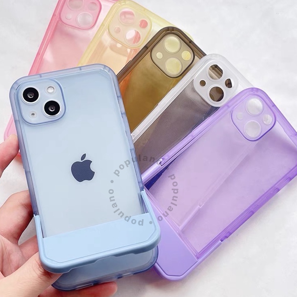 (3) Casing Softcase iPhone Stand Phone Case Soft case TPU Holder Invisible Clear Bangku