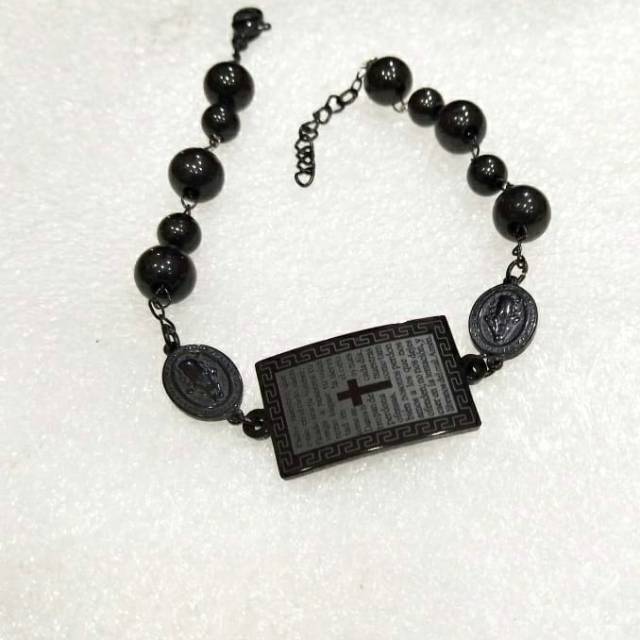 Gelang titanium wanita salib hitam - gelang tangan rosario