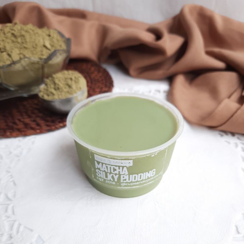 

[Harga 3 Cup] Matcha Silky Pudding | 100 ml | Cups & Cookies