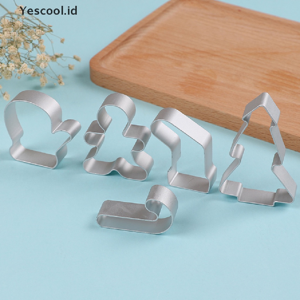 5 Pcs Cetakan Pemotong Kue Biskuit Bahan Aluminum Tema Natal