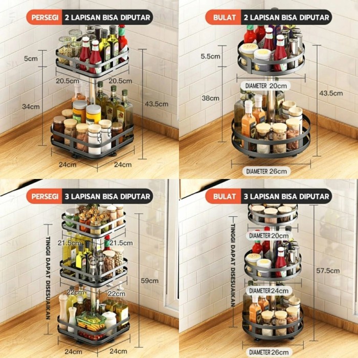 Rak Dapur Putar Stainless Steel Rak Bumbu Dapur Penyimpanan Serbaguna