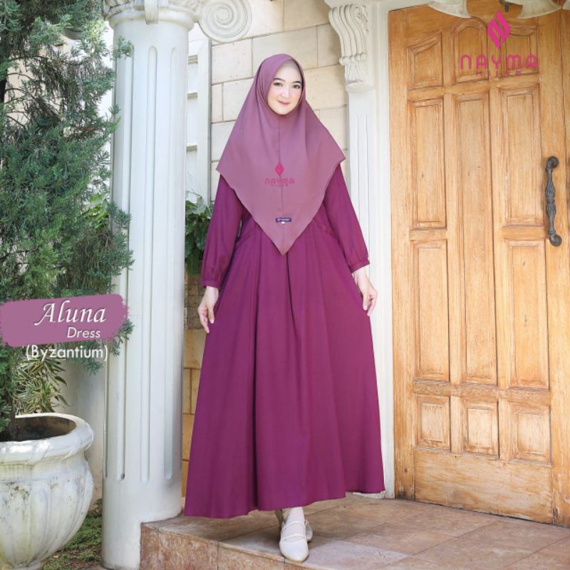 Obral Aluna Dress, Gamis Aluna bahan katun Medina by Nayma Hijab
