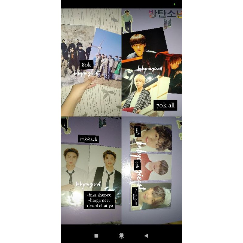 PC OFFICIAL BTS YOONGI, POSTCARD NYEL NAMJOON,JIN, LIVE PHOTO TAEGI, MINPOS WP