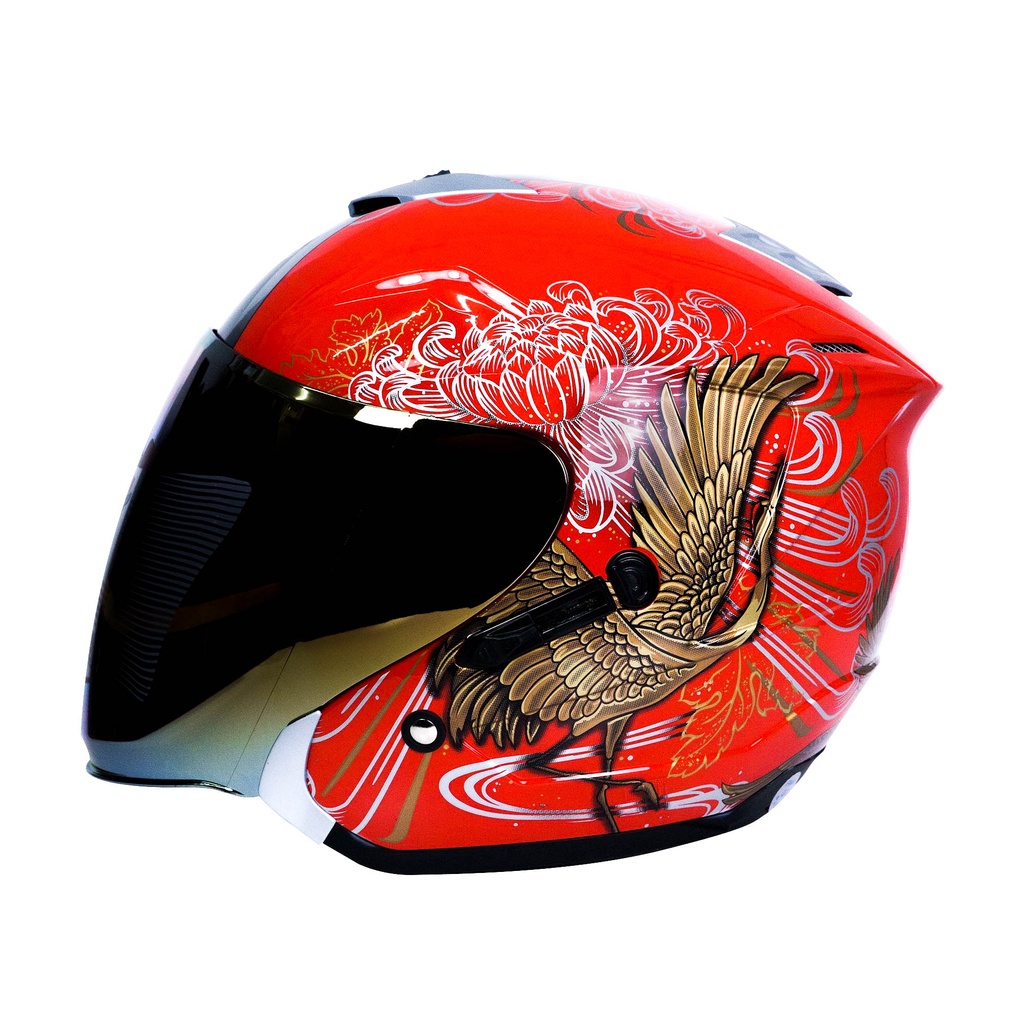 Helm KM7 angsa/swan model half face premium dewasa  / Helmet KM7 SEVEN KING RED GLOSSY GOLD
