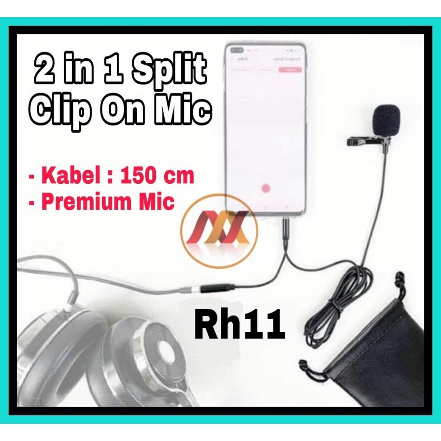 NA - 2 in 1 Split Clip On Mic Jack 3,5mm - Mic Kabel 150cm Rh11