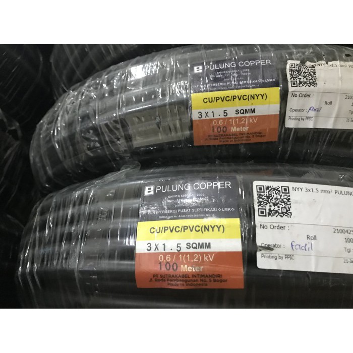 Kabel Listrik Kawat Hitam NYY 4 x 2.5mm 4 x 2,5 4x2,5 4x2.5mm Pulung / Makita 100meter